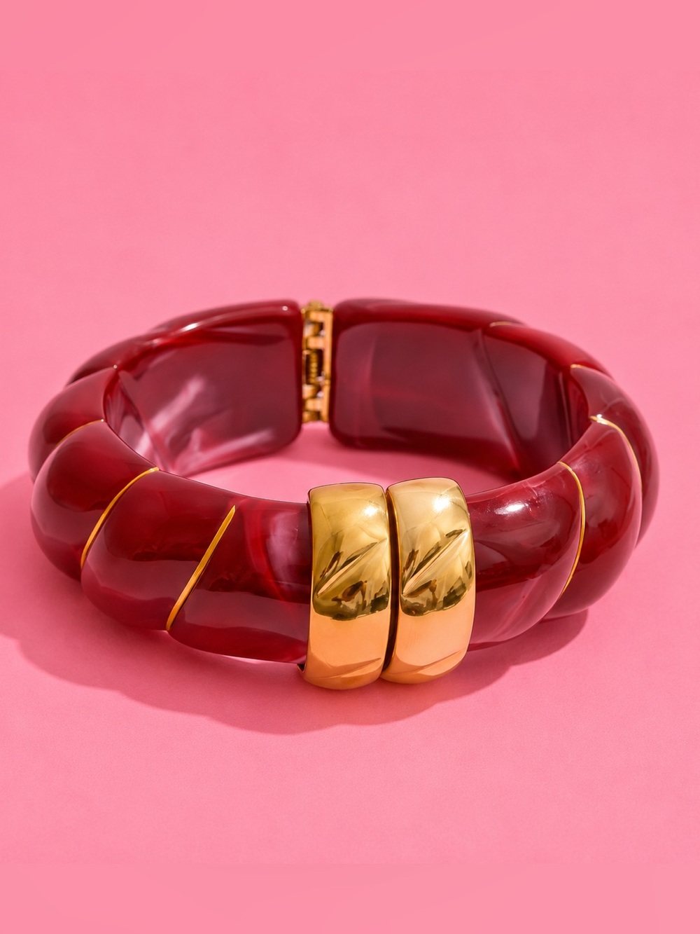 Art Deco Burgundy Gold Bangle Bracelet